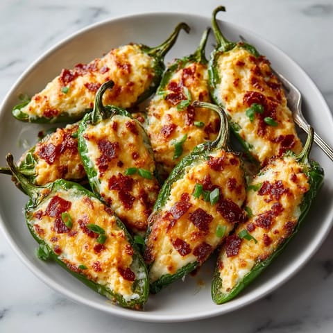 Close-up of golden, slightly charred Pimento Cheese-Stuffed Shishito Peppers—ready to be devoured!