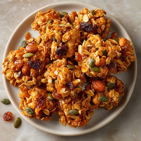 Homemade Spiced Pumpkin Seed Granola Clusters baking; fills the kitchen with warm autumn spices.