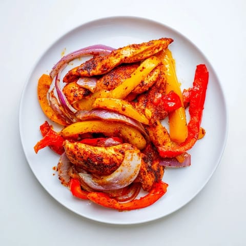 Golden-brown sheet-pan chicken fajitas, perfectly roasted with hints of smokiness for a delicious dinner.