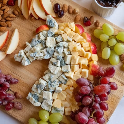 This impressive horse-shaped grazing board features artistic arrangement of meats, cheeses, and colorful fruits.