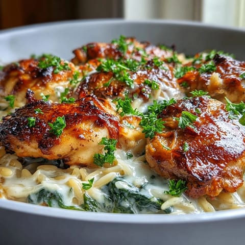 One-Pot Creamy Garlic Parmesan Chicken Orzo, a cozy TikTok-inspired skillet meal with a silky garlic-Parmesan cream sauce.  