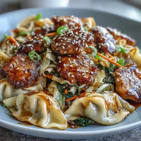 Quick Creamy Potsticker Noodle Stir-Fry with ground turkey and ramen noodles tossed in a rich peanut soy sauce.