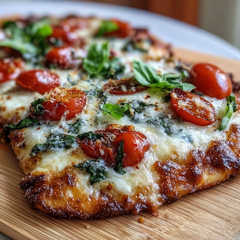 A close-up of bubbling cheese and golden naan, showcasing the delicious toppings of this quick Garlic Parmesan Naan Pizza.