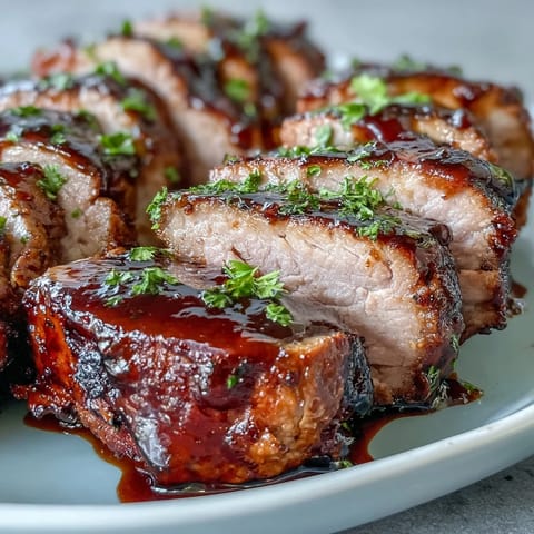 One-pan honey balsamic pork tenderloin with rainbow carrots, showcasing tender meat glazed in sweet honey and tangy balsamic, surrounded by colorful roasted carrots.