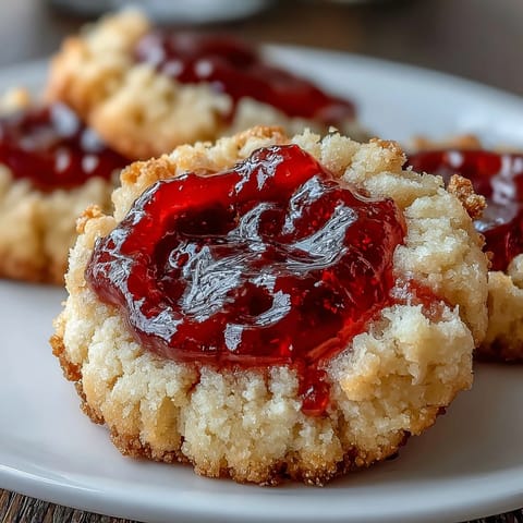 Buttery strawberry thumbprint cookies with sweet jam centers, perfect for summer picnics and dessert trays.  