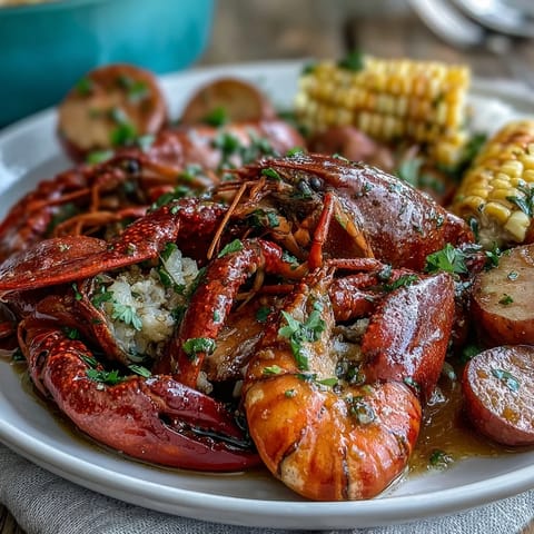 Cajun crawfish boil with corn and potatoes, featuring spicy crawfish, sweet corn, and tender potatoes seasoned with bold Cajun spices.