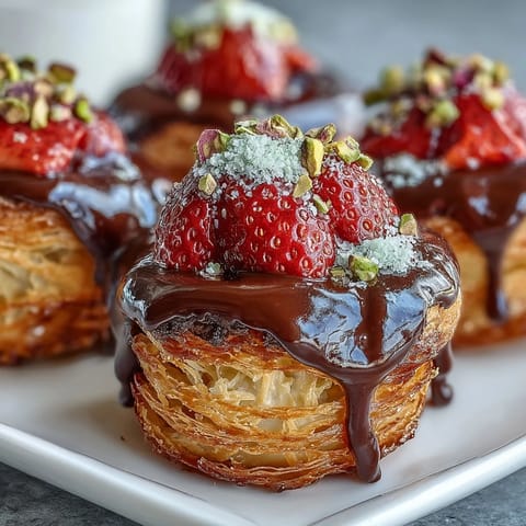 1. Dubai-style strawberry cups with kataifi and dark chocolate, a crispy pastry dessert filled with fresh berries and rich ganache.