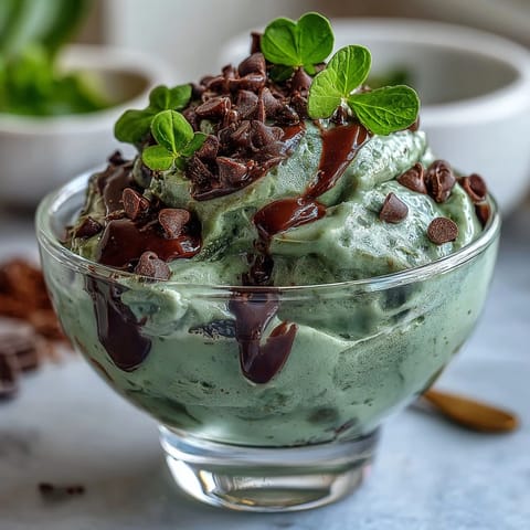 Creamy mint chocolate chip dip with shamrock sprinkles, perfect for festive St. Patrick's Day dessert spreads.