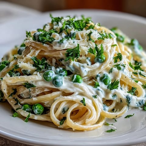 Creamy ricotta and lemon linguine with peas, bright with citrus zest and fresh herbs, ready to serve in a pasta bowl.