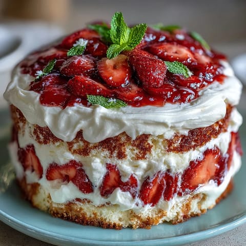 Naked Cake with Strawberries and Cream: light sponge layers with fresh strawberries and whipped cream, perfect for spring celebrations.
