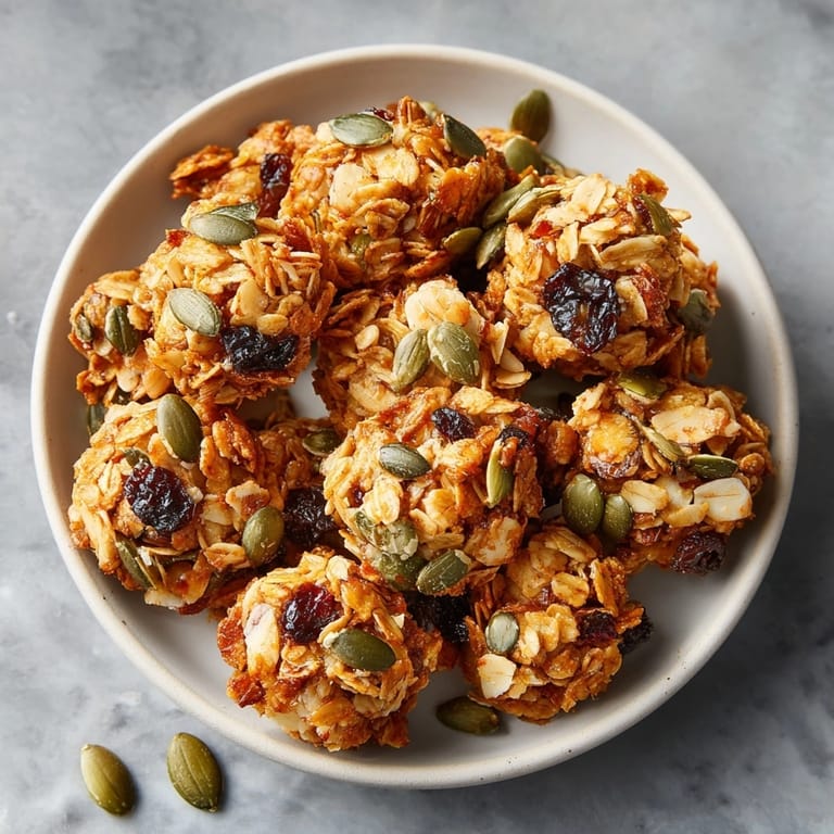 Crisp Spiced Pumpkin Seed Granola Clusters scattered on parchment; ready for a delicious topping.