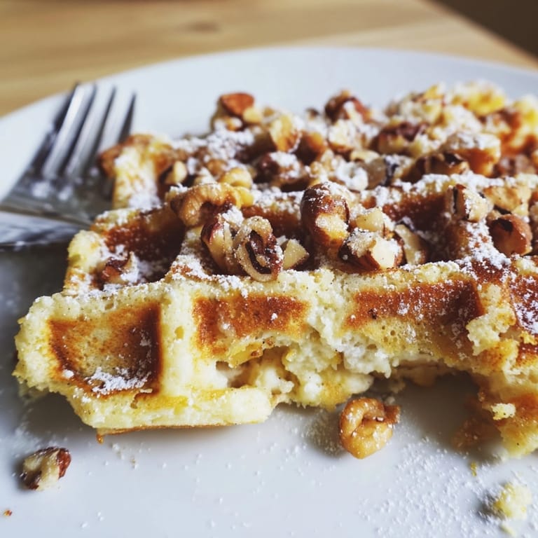 Homemade Ricotta Lemon Hazelnut Waffles with bright lemon aroma and nutty crunch.