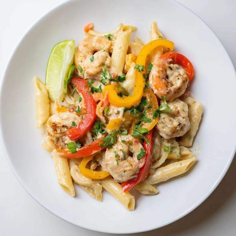 Savor the spicy Creamy Jamaican Shrimp Rasta Pasta, perfectly cooked with fresh ingredients.  