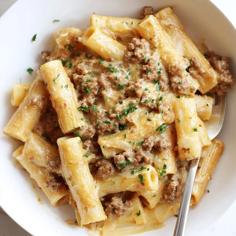 Delicious Cheesy Ground Turkey Pasta served in a cozy bowl, perfect for weeknights.  