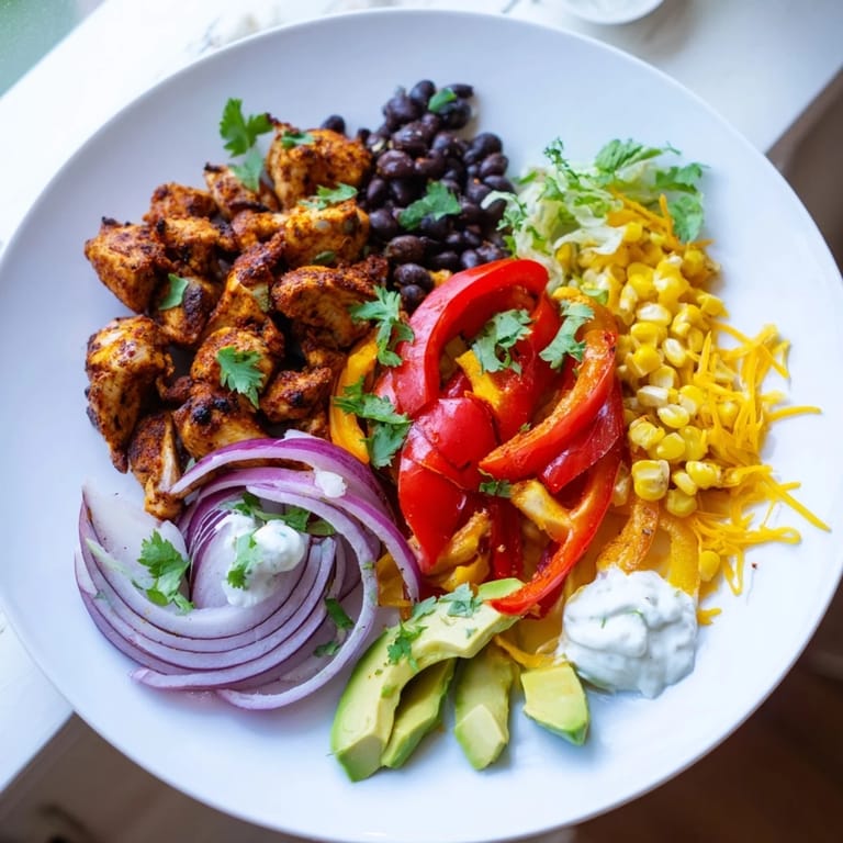 Aromatic sheet pan chicken burrito bowls, featuring colorful roasted vegetables and tender seasoned chicken.