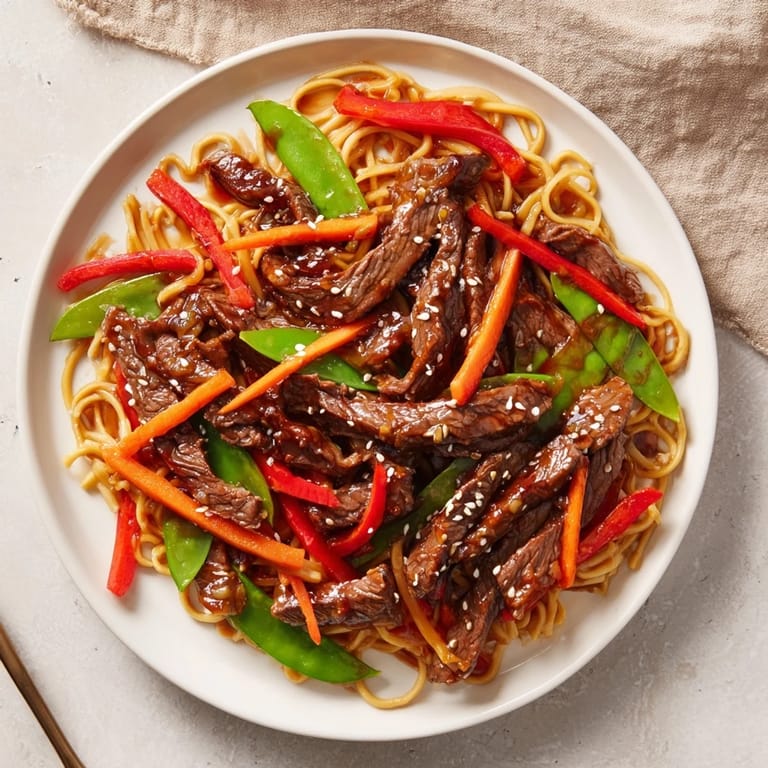Savory and sweet teriyaki sauce coats the tender beef and noodles in this vibrant Asian-style teriyaki beef & noodle bowl.