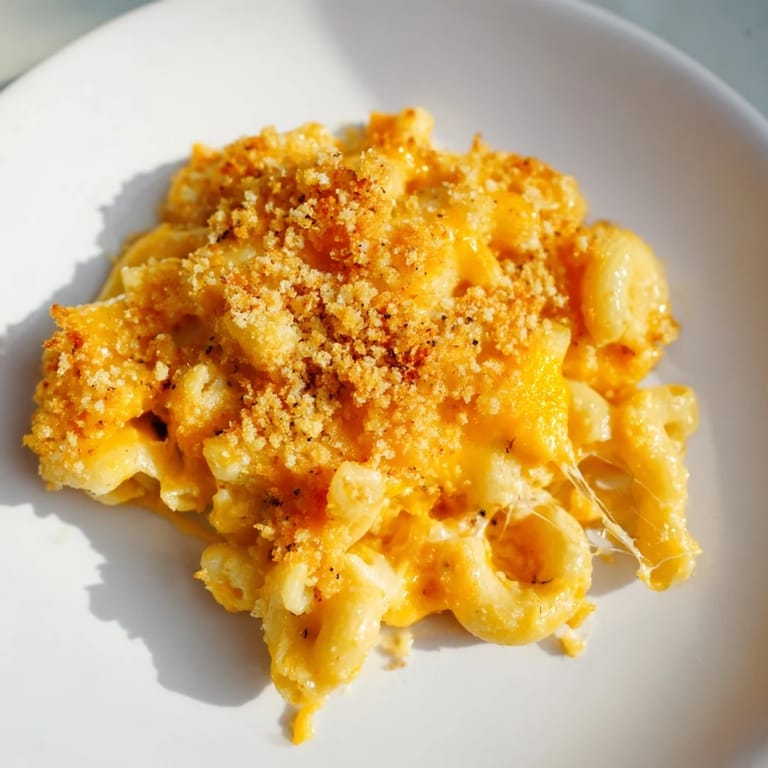 Creamy homemade Mac & Cheese with Evaporated Milk, topped with melted cheese, perfect for dinner.