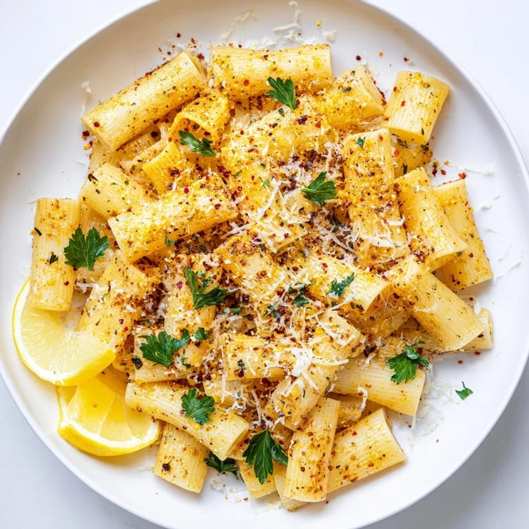 A close-up shot of perfectly cooked Spicy Lemon-Parmesan Pasta Chips, sprinkled with fresh parsley and cheese.