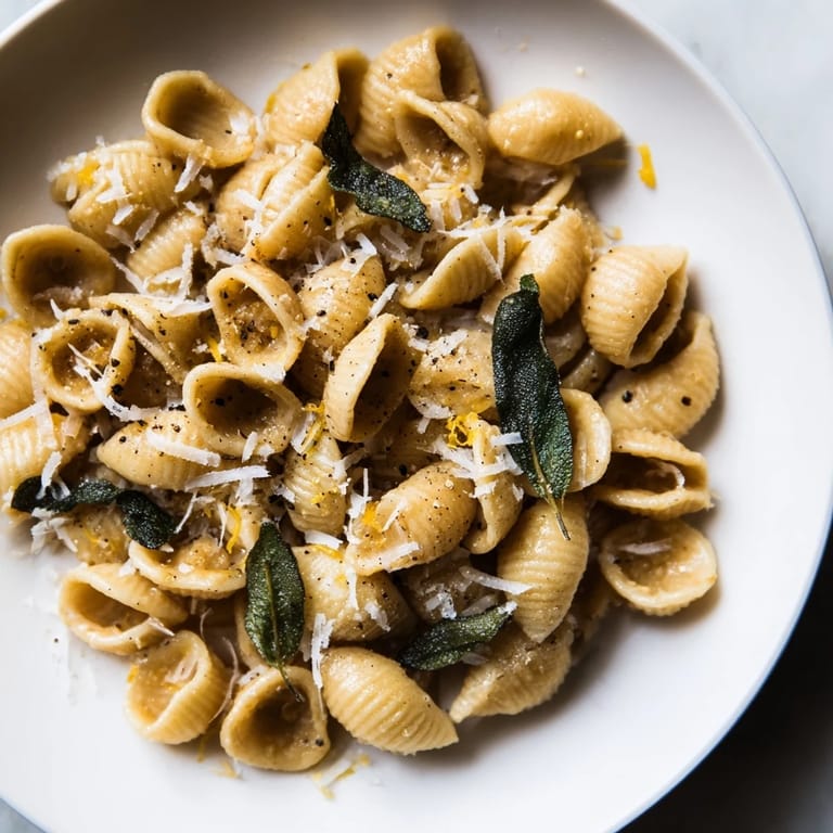 Creamy Parmesan tops each bowl of Brown Butter & Sage Ditalini, a quick vegetarian meal.