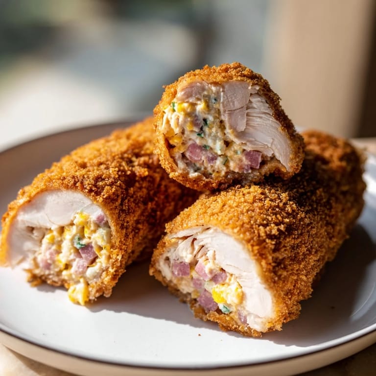 Close-up of freshly fried Crispy Chicken Greggs Egg Rolls, served hot and crispy on a plate now.