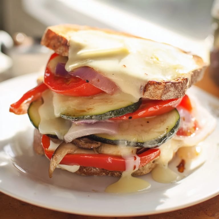 Sizzling Sheet-Pan Roasted Veggie Caprese Grilled Cheese, packed with fresh basil and juicy tomatoes, a satisfying meal.