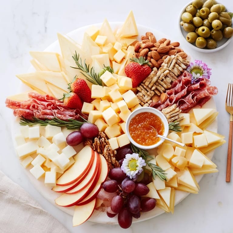 A delicious Star-Shaped Appetizer Board with salami, grapes, and crackers, beautifully arranged.