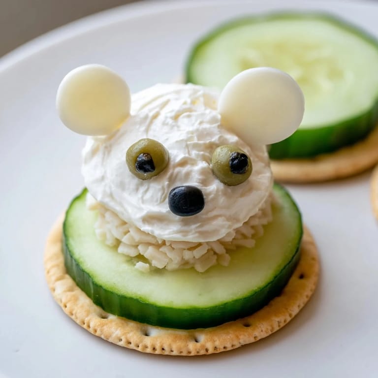 Delicious Polar Bear Iceberg Cracker Stacks: cool cream cheese atop cucumber icebergs, perfectly stacked for a snack.