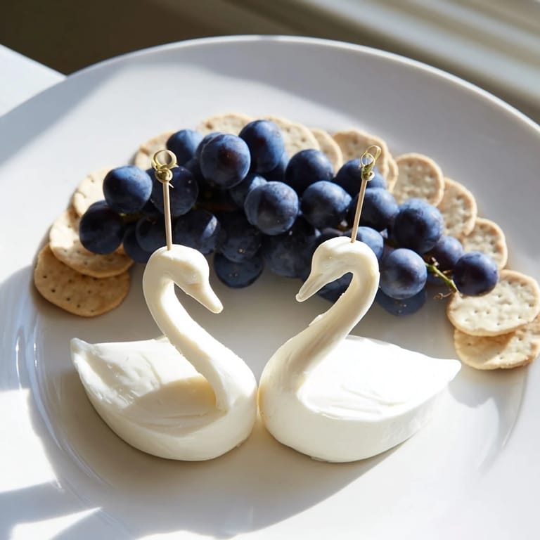 Enjoy this detailed close-up of an Elegant Swan Lake Board, perfect for your next party.