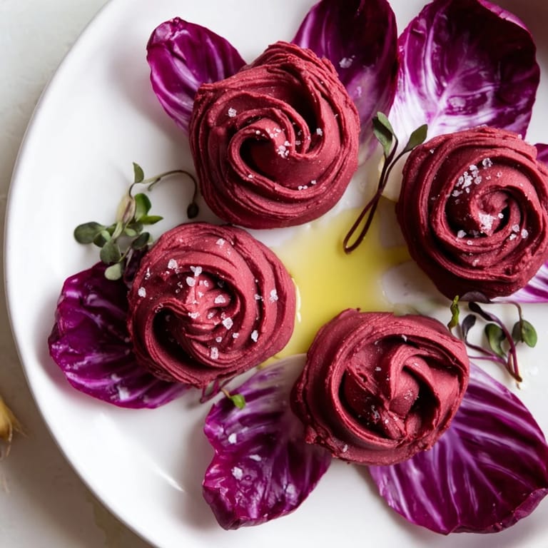 Mediterranean-inspired The Velvet Rose appetizer offering a visually stunning presentation with colorful, fresh ingredients.