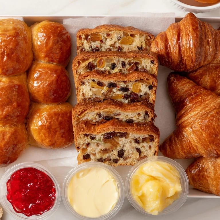 This Christmas Brunch Gift Box presents an array of flavors; imagine the brioche and stollen side by side.