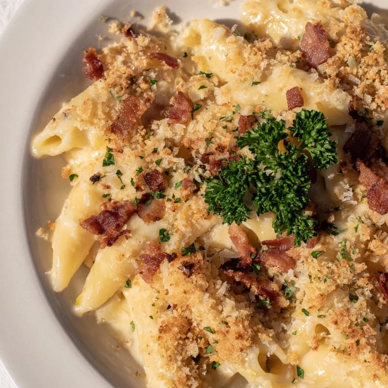 Warm, cheesy, and satisfying: a photo features the tempting Tini's Mac and Cheese with bacon.