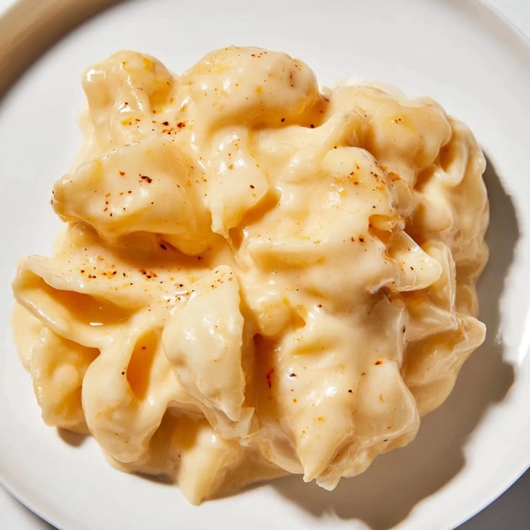 Golden-topped Tinis Recession Mac bubbling in a baking dish, with a creamy cheese sauce, perfect for dinner.