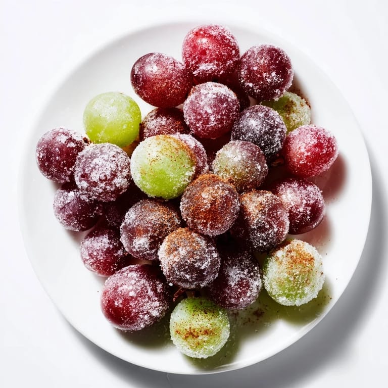 A close-up of beautifully frosted frozen grapes, perfect for a quick, healthy snack anytime.