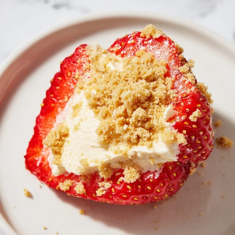 Close-up of Cheesecake Stuffed Strawberries with a light dusting of graham crackers; a refreshing dessert.