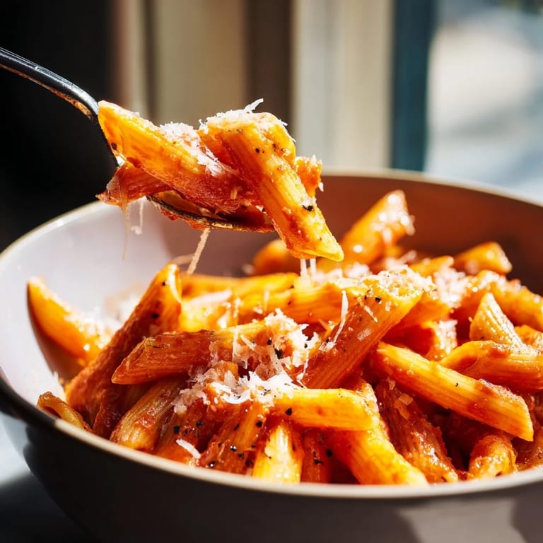 A person's hands holding a warm bowl of freshly prepared Microwave Bowl Pasta, ready to eat, with a side salad in the background.