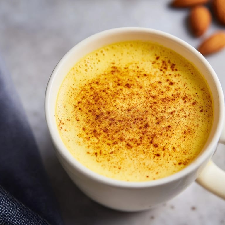 Two servings of Turmeric and Golden Milk garnished with cinnamon, ready to enjoy with honey and almond cookies nearby.