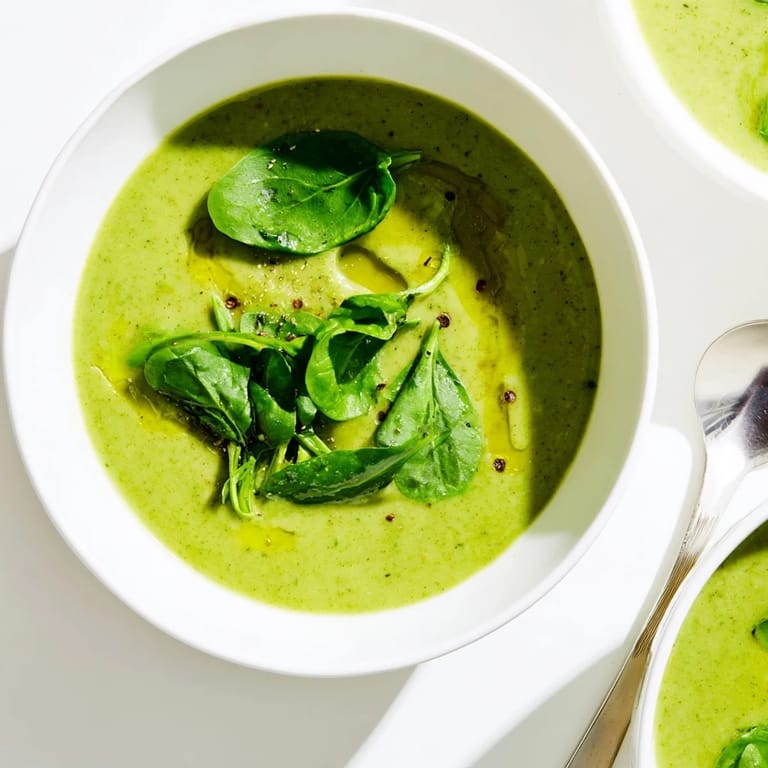 Close-up shot of Big Green Immunity-Boosting Vegetable Soup, highlighting its creamy texture from blended broccoli, asparagus, and soaked cashews.  