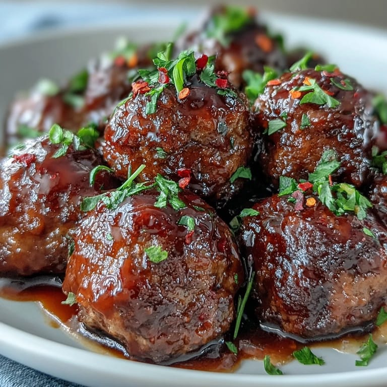 Glossy, sticky slow cooker peach glazed meatballs on toothpicks, ready to serve as an easy and delicious game day appetizer.