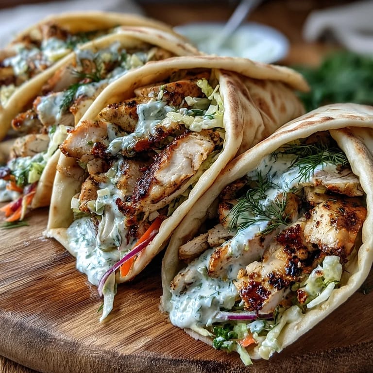 A handheld Flavor-Packed Chicken Pita topped with vibrant herbs, ready to serve for a quick lunch.