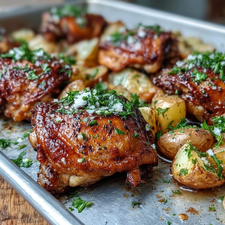One-pan Crispy Ranch Sheet Pan Chicken & Veggies features golden chicken skin, seasoned potatoes, and caramelized carrots straight from the oven.