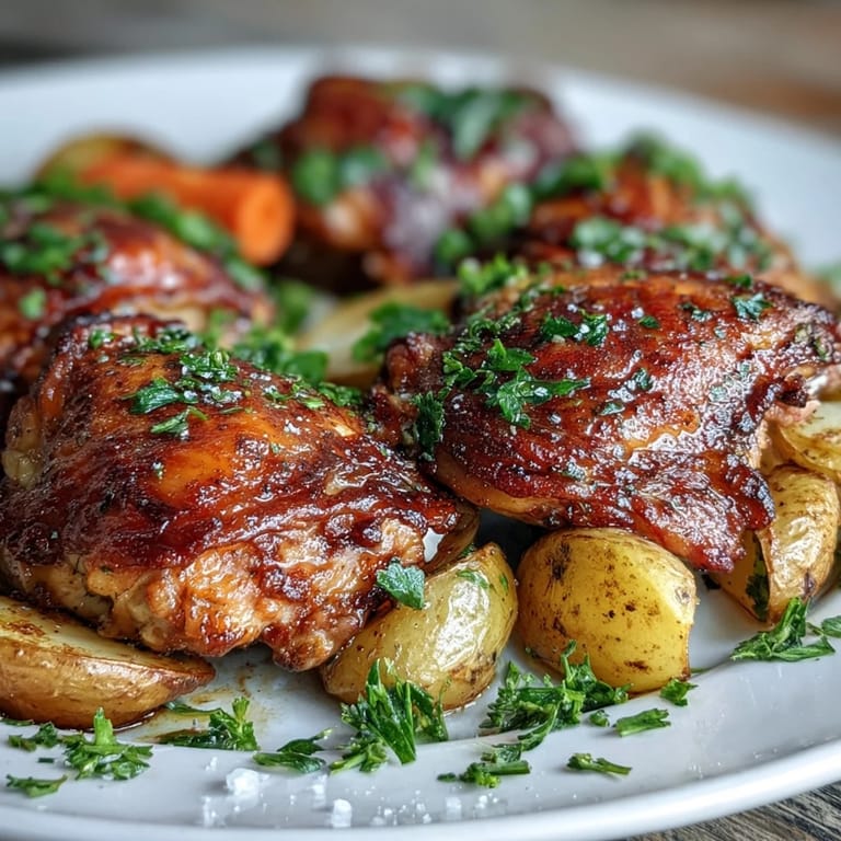 Savory Crispy Ranch Sheet Pan Chicken & Veggies arranged with juicy thighs, crisp veggies, and fresh parsley garnish for weeknight dinner.  