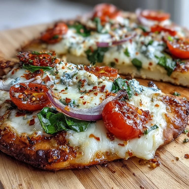 Brushed with garlic butter and sprinkled with Parmesan, this fusion Crispy Garlic Parmesan Naan Pizza is topped with red onion and fresh herbs.