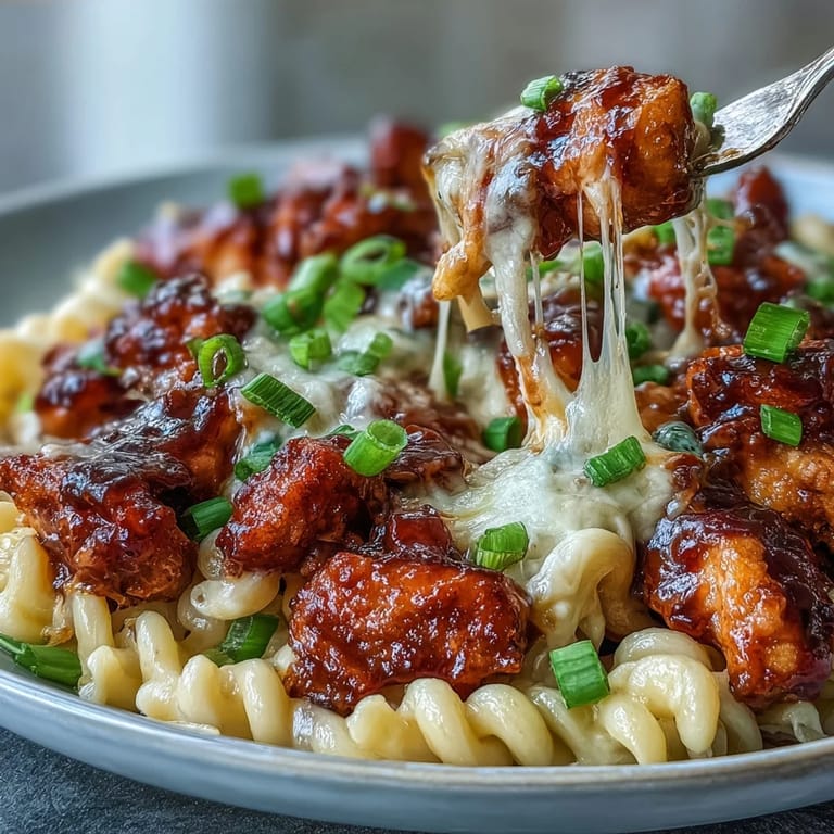 Sizzling one-pan Sticky Honey BBQ Chicken Pasta Skillet with a rich, sticky honey BBQ glaze and creamy sauce.