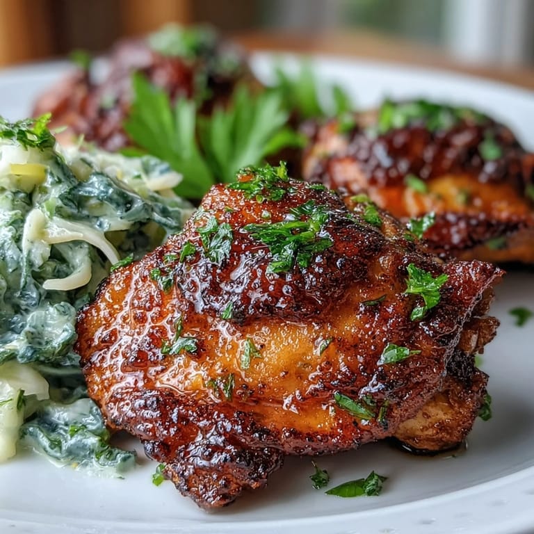 Golden-brown Keto Crispy Chicken Thighs with crackling skin sit atop bright cabbage, green onions, and parsley in a bowl.