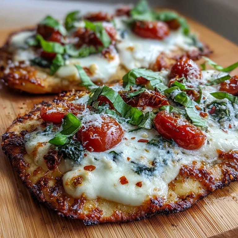 A slice of Garlic Parmesan Naan Pizza being lifted, revealing the savory layers of sauce, veggies, and garlic butter.