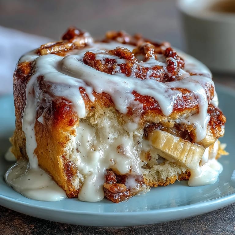 Warm banana bread cinnamon rolls with rich cinnamon filling and smooth icing, a delicious twist on classic breakfast rolls.
