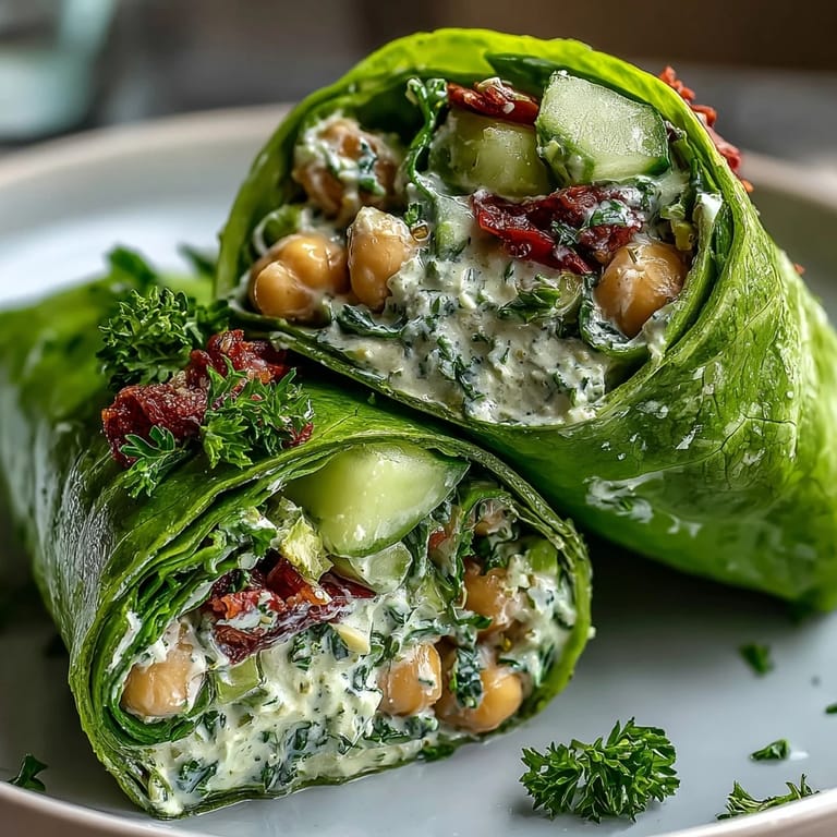 Creamy avocado and protein-rich chickpeas with crunchy veggies, all nestled in fresh lettuce for a vibrant spring wrap.  