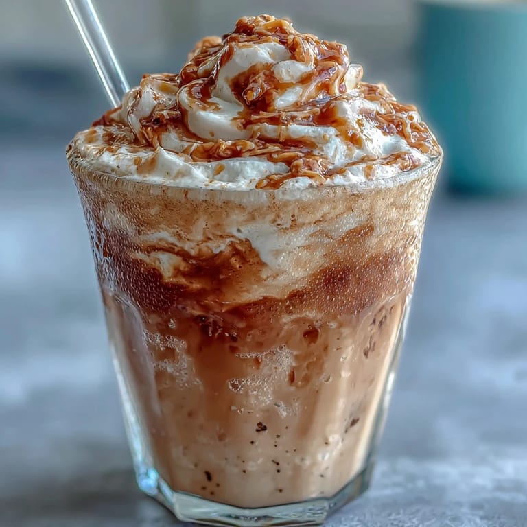 A refreshing dairy-free Vanilla Bean Coconut Frappuccino Mocktail, blended smooth with real vanilla bean and coconut milk, perfect for a hot day.
