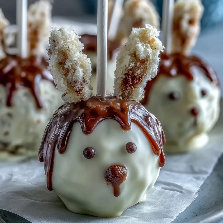 Easter Bunny Cake Pops with White Chocolate Coating: festive cake pops decorated with candy ears, marshmallow tails, and edible eyes, perfect for spring celebrations.  