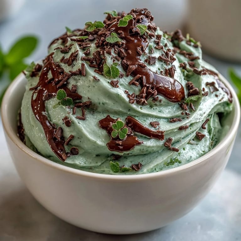 Festive green mint dip with chocolate chips and shamrock sprinkles, ideal for holiday party platters.
